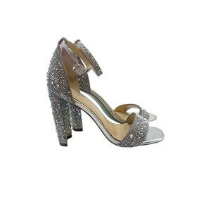 Betsey Johnson Blue SB-Rina Silver Rhinestone Block Heel Sandals Size 6
